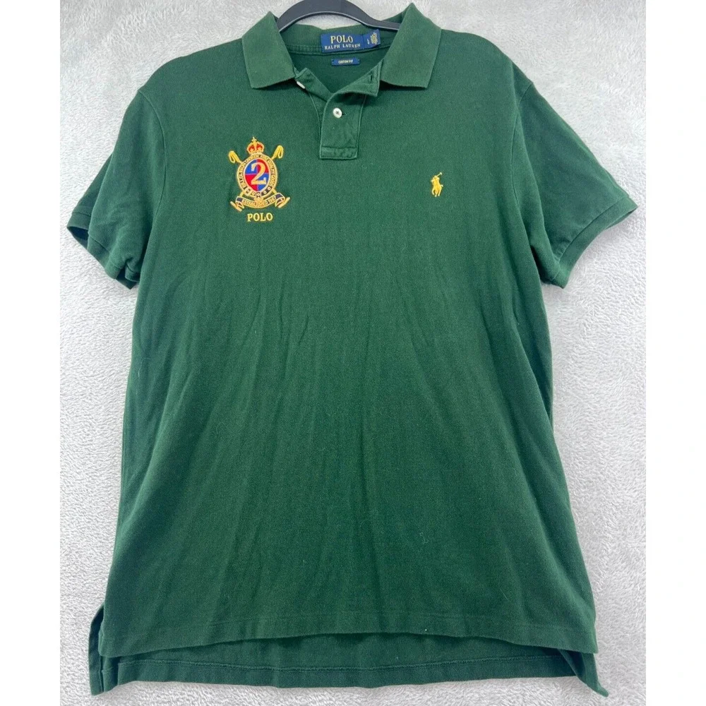 Polo Ralph Lauren Shirt Mens Large Polo Custom Fit Green Royalty Crest Short Slv